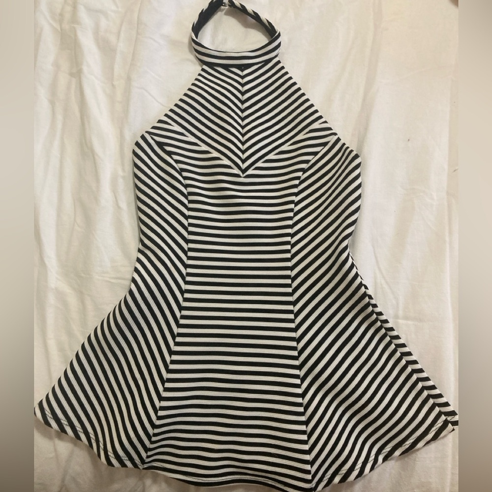 Guess striped peplum top with choker neckline